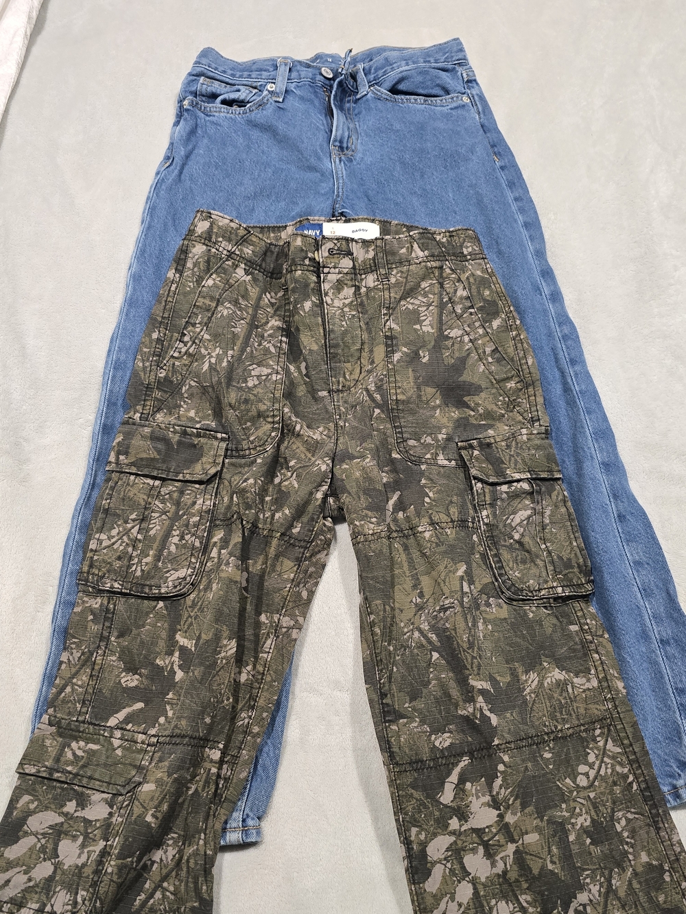 Old Navy Boys Olive Camo Cargo Pants with Blue Denim Jeans